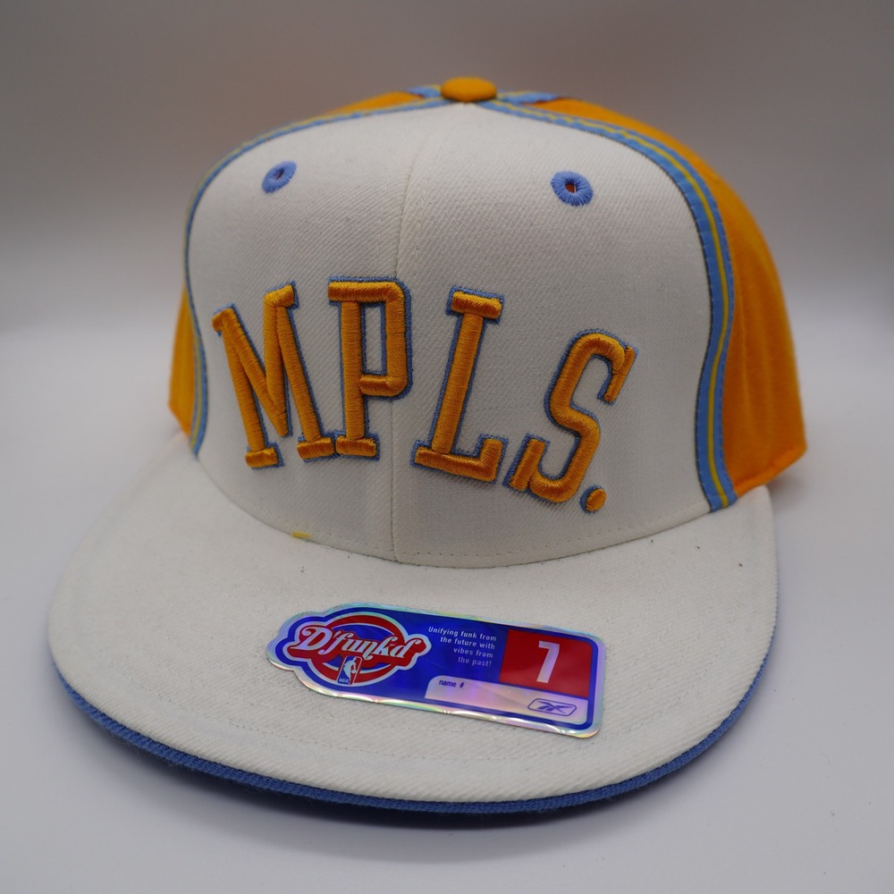 Reebok MPLS Lakers Fitted Hat Mens 7 Gold White NBA D'funkd Wool Cap